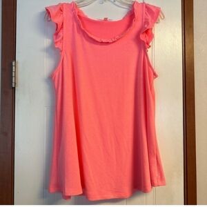 Emerald LG Women's Pink Ruffle Sleeveless Top